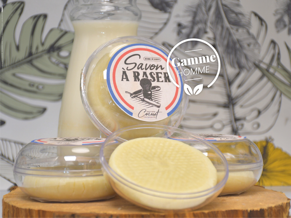 Savon à raser au lait frais et cru d'ânesse : Beurre de karité - Savonnerie Cornet